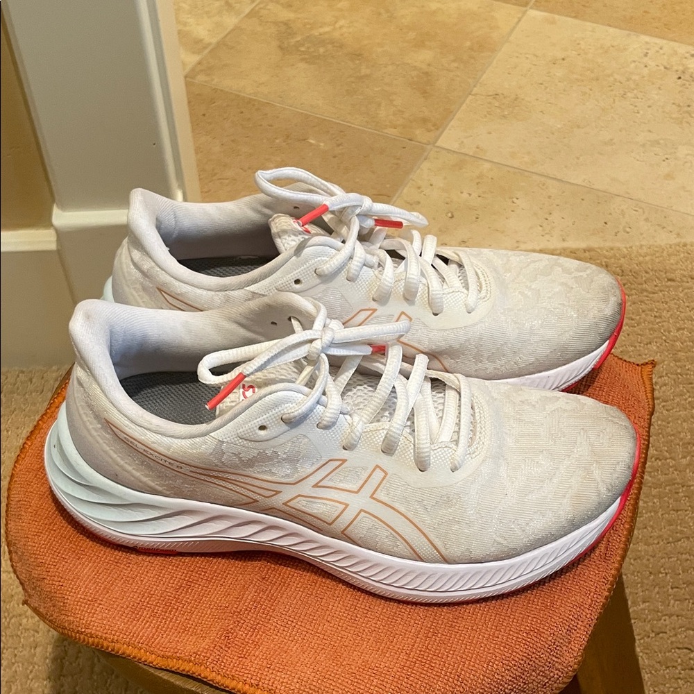 ASICS Women's Cream and Pink Athletic Shoes